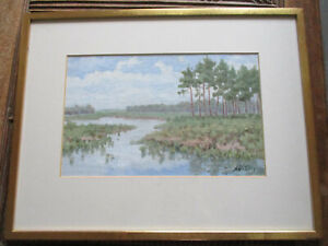 Gilt framed and glazed landscape small oil painting - indistinctly unsigned