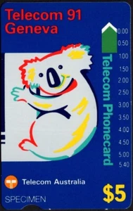 Tarjeta telefónica Australia Telecom 91 Geneva 1991 muestra de $5 como nueva nunca usada, perfecta - Imagen 1 de 1