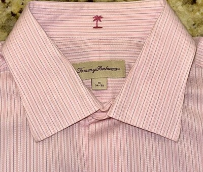 Tommy Bahama Men’s Pink Striped Long Sleeve Buttoned Dress Shirt Size 16 x 34/35 - Image 1 of 3