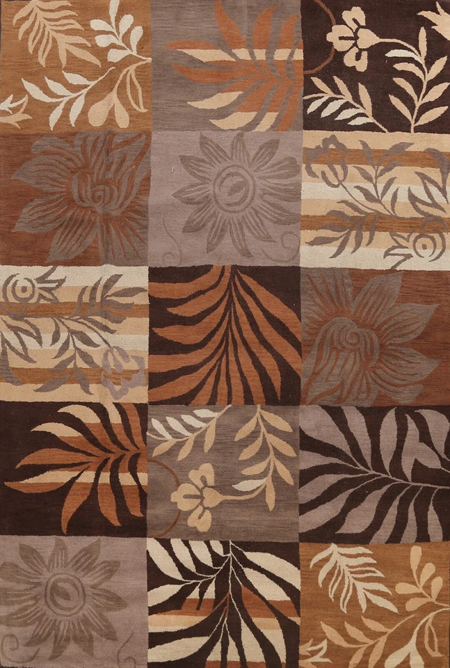 Checked Indian Oriental Transitional Area Rug Living Room Hand-tufted 10x13 ft - Image 1 of 4