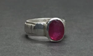 Natural Dark Red Ruby Sterling Silver 925 Handmade Roby Mens Yaqoot Plain Ring - Picture 1 of 11