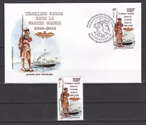Nouvelle Caledonie 2016 WWI Tirailleur kanak FDC + timbre Luxe RARE - Photo 1/1