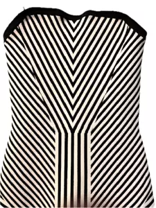 Guess Los Angeles WomensStrapless BODYCON Dress Black White Stripes NWTS Size XS - Picture 1 of 5