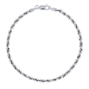 10k White Gold Mens 3mm Diamond Cut Rope Real Italian Chain Link Bracelet 8" - Picture 1 of 9