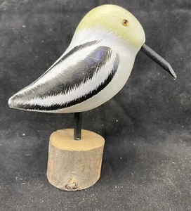 Wood Carved Shore Bird Decoy Yellow White Black - Picture 1 of 4