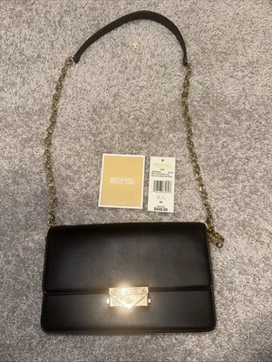 BOLSO CLUTCH BANDOLERA DE HOMBRO DE CUERO VEGANO CON SOLAPA MEDIANA MICHAEL KORS CECE NEGRO Foto 1 de 4