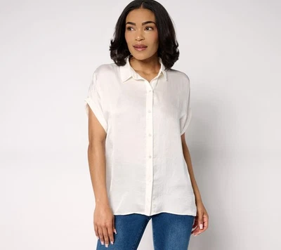 Camisa de campamento tejida Dennis Basso para mujer talla 2XS (XXS) con blanco enrollado A686953 Foto 1 de 4