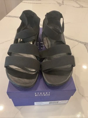 Stuart Weitzman Black Nappa Leather Nylon Scrappy Gladiator Sandals Sz 11  - Image 1 of 4