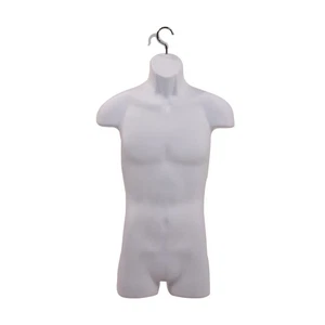 Male Molded White Shapely Torso Form With Hook - Fits Men's Sizes S-L - Picture 1 of 2