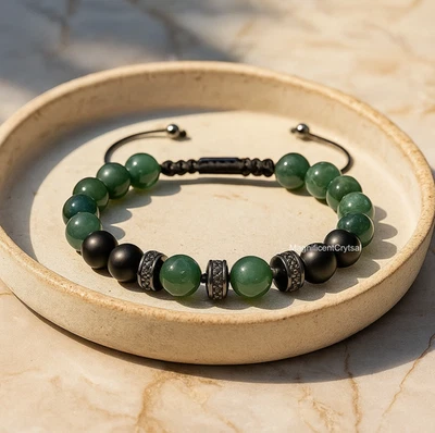 Pulseira masculina ajustável pedra natural ônix preto jade joias presentes de cura - Imagem 1 de 4
