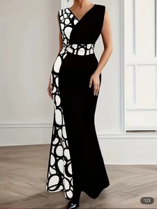 UNBRANDED Size XXL / 16 Black & White Stretch Sleeveless Dress NEW - Picture 1 of 3