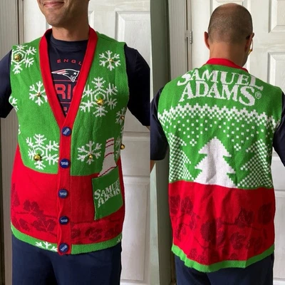 Raro Samuel Sam Adams Cerveza Feo Navidad Suéter Chaleco Campanas Tejido Mediano Foto 1 de 4
