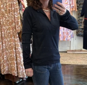 Zara Bluse Damen kleine Ponte Strick Knöpfe Karriere klassisch Stretch dunkelblau S - Bild 1 von 4