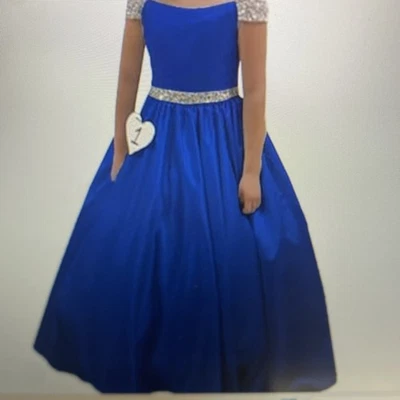 Beaded Cap-sleeve Pageant Gown Size 12 Royal Blue - Image 1 of 4