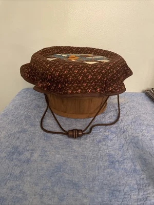 Vintage Quilted Sewing Basket With Wooden Base Quilted Cover (Sun bonnet Sue ) - Image 1 of 4