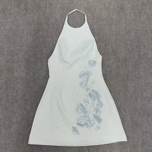 Zara White Jeweled Floral Print Neck Wrap Sleeveless Dress Womens Size Small - Picture 1 of 12