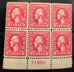 US, #527 MNH F/VF Bottom Margin Plate Block of 6 PL #11990 - Picture 1 of 5