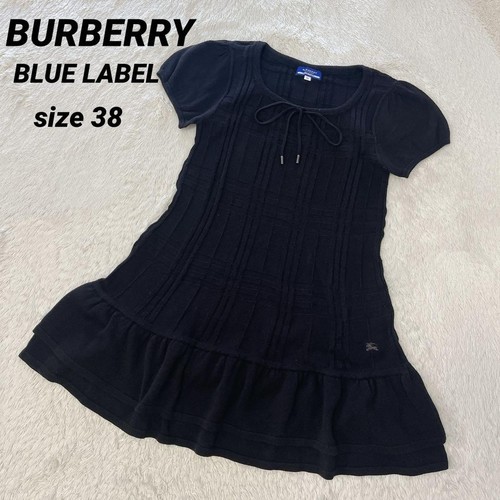 Abito Burberry blu etichetta check maglia a strati nero M