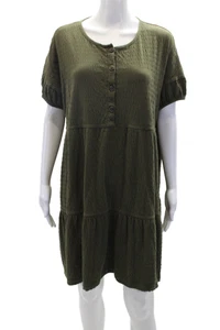 Madewell Damen Minikleid Kurzarm Stufen Halbknopf Grün Größe M - Bild 1 von 5