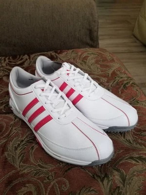 Stylish Womens Traxion Lite FM Size 9.5 NIB White With Red Stripes Golf Shoes - Image 1 of 4