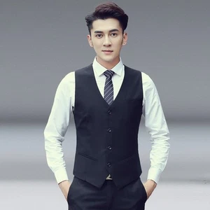Herren Weste Slim Fit Arbeitskleidung Anzugweste Bräutigam Berufskleidung Top - Bild 1 von 9
