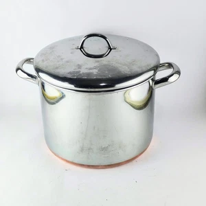 Olla y tapa de acero inoxidable revestida de cobre Revere Ware de 10 cuartos de galón se sienta plana - Imagen 1 de 9