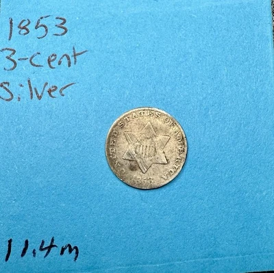 1853 Three Cent Silver • Early U.S. Silver • Circulated Example - Image 1 of 4