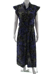 Rebecca Taylor Women Maxi Shirt Dress Black Silk Floral Button Size 6 - Picture 1 of 6