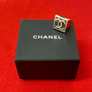 CHANEL COCO Marca Anillo Cuadrado Anillo Aleación Plata 80130 - Imagen 1 de 6