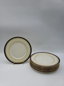 Set For 8 Lenox Cobalt Blue Gold Fleur de Lis 8¼" Diameter Salad Plates - Picture 1 of 10