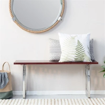 Banco Adore Decor Lennox contemporâneo madeira e prata metal marrom nogueira escura - Imagem 1 de 4