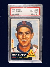 1953 TOPPS VERN BENSON #205 PSA GRADED 8 NM-MT ST. LOUIS CARDINALS