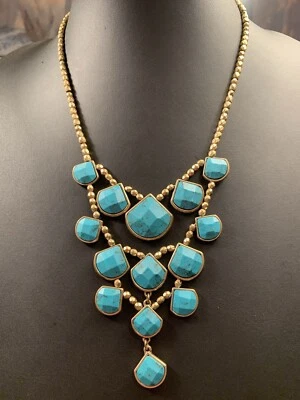 Collar estilo babero piedras facetadas turquesa genuina de oro marca Lucky con Foto 1 de 3