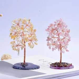 Copper Wire Tree Rose Quartz Citrine Crystals Gemstones Beads Agate Base Decor - Picture 1 of 11