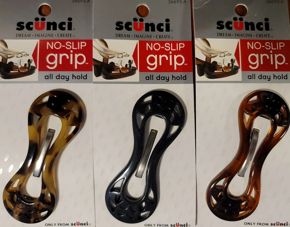 Scunci Filigree No-Slip Grip All Day Barrette Black Brown Tortoise Shell 3 pack - Image 1 of 1