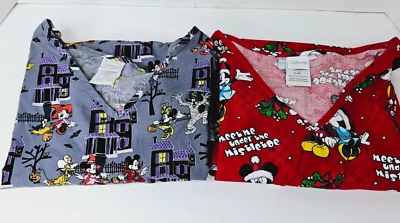 Lote de 2 Camisetas Exfoliantes Disney Mickey y Mini Mouse Mujer L Navidad Acción de Gracias Foto 1 de 4