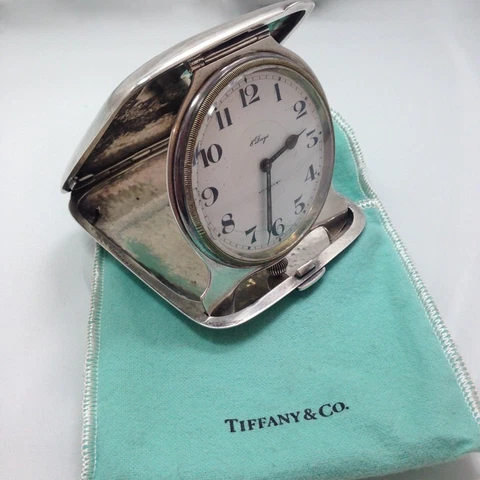 Antique Tiffany & Co. Sterling Silver 8 Day Travel Clock Concord Co. Runs Works Cover