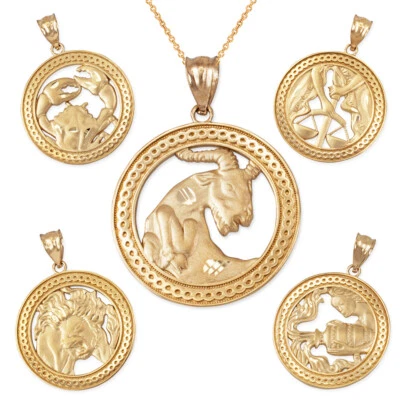 Yellow Gold Zodiac Open Medallion Satin DC Pendant Necklace - Image 1 of 4