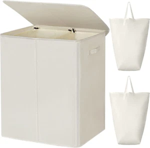 154L Double Laundry Basket with Lid and Removable Laundry Bags Large Collapsible - Picture 1 of 12