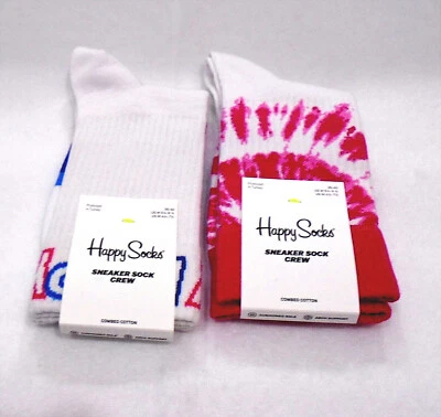 Novo com etiquetas HAPPY SOCKS 2 pr Sneaker Sock Crew feminino (5.5-9.5) suporte de arco almofadado - Imagem 1 de 3