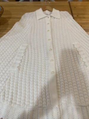 Vintage Off White 60s Cuddle Knit Crocheted Lace Trim Pearl Button Poncho Cape - Image 1 of 4