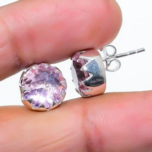 Pink Kunzite Gemstone Handmade925 Sterling Silver Jewelry Earring Tops SZ-1 - Picture 1 of 1