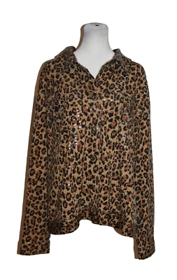 Elementz Womens Shacket Jacket Sequin Animal Print Button Front Brown Size 3X - Image 1 of 2