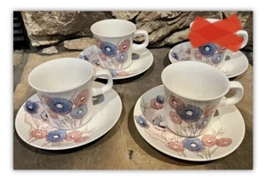 Vintage Noritake Craftone Medley modello papaveri rosa SOLO 3 tazze e 4 piattini come nuovi! - Foto 1 di 5