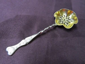 Unknown German Pierced Sifter Ladle Silverplate Gilded Scalloped Bowl Fabulous! - Picture 1 of 4