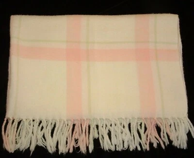 Amy Coe Pink Green White Plaid Stripe Baby Blanket Acrylic Throw Fringe Edges  - Image 1 of 2
