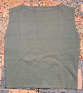 VTG NOS 60s 70s Sleeveless No Collar Shirt Sea Foam Pale Green Sweater M/L Punk - Picture 1 of 7