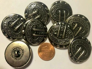 8 Vintage Silver Tone Puffed Metal Shank Buttons Puffed Hollow 1 1/8" 29mm 6318 - Picture 1 of 1