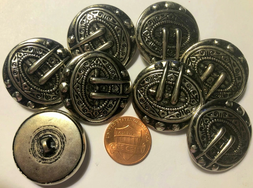 8 Vintage Silver Tone Puffed Metal Shank Buttons Puffed Hollow 1 1/8" 29mm 6318 - Image 1 of 1