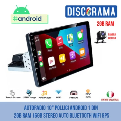 AUTORADIO 10" POLLICI ANDROID 1 DIN 2GB RAM 16GB STEREO AUTO BLUETOOTH WIFI GPS - Immagine 1 di 4